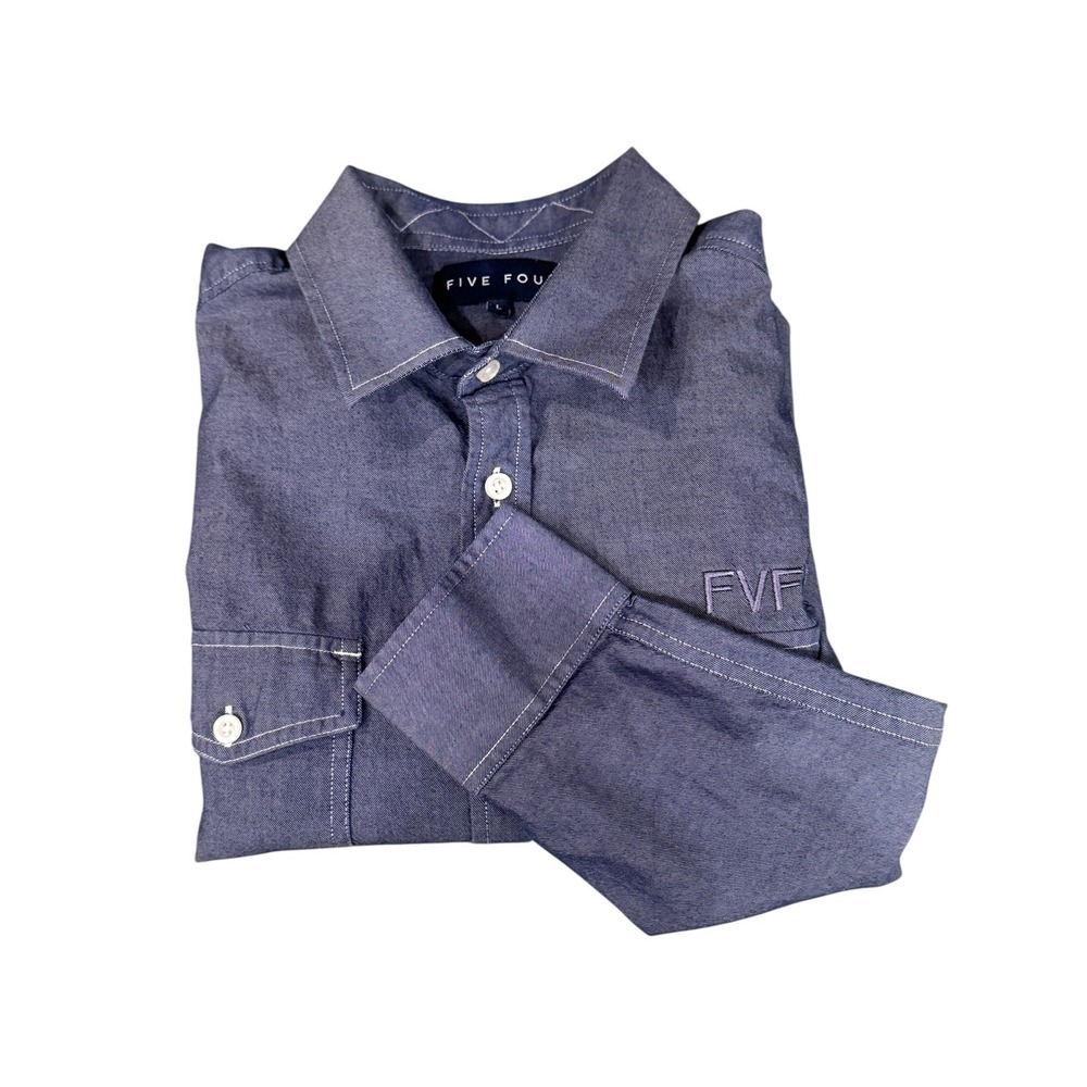 NWT Five Four Mens Large Long Sleeve Chambray Button Up Collared Dress‎ Shirt